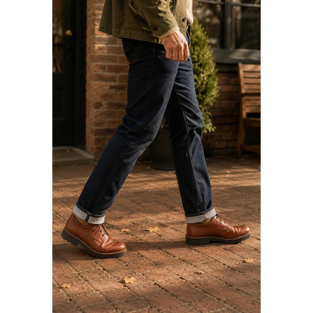 H.S. Trask Bison Leather Oxfords Men 9 W Cognac Lug Sole Derby VINTAGE 90s USA